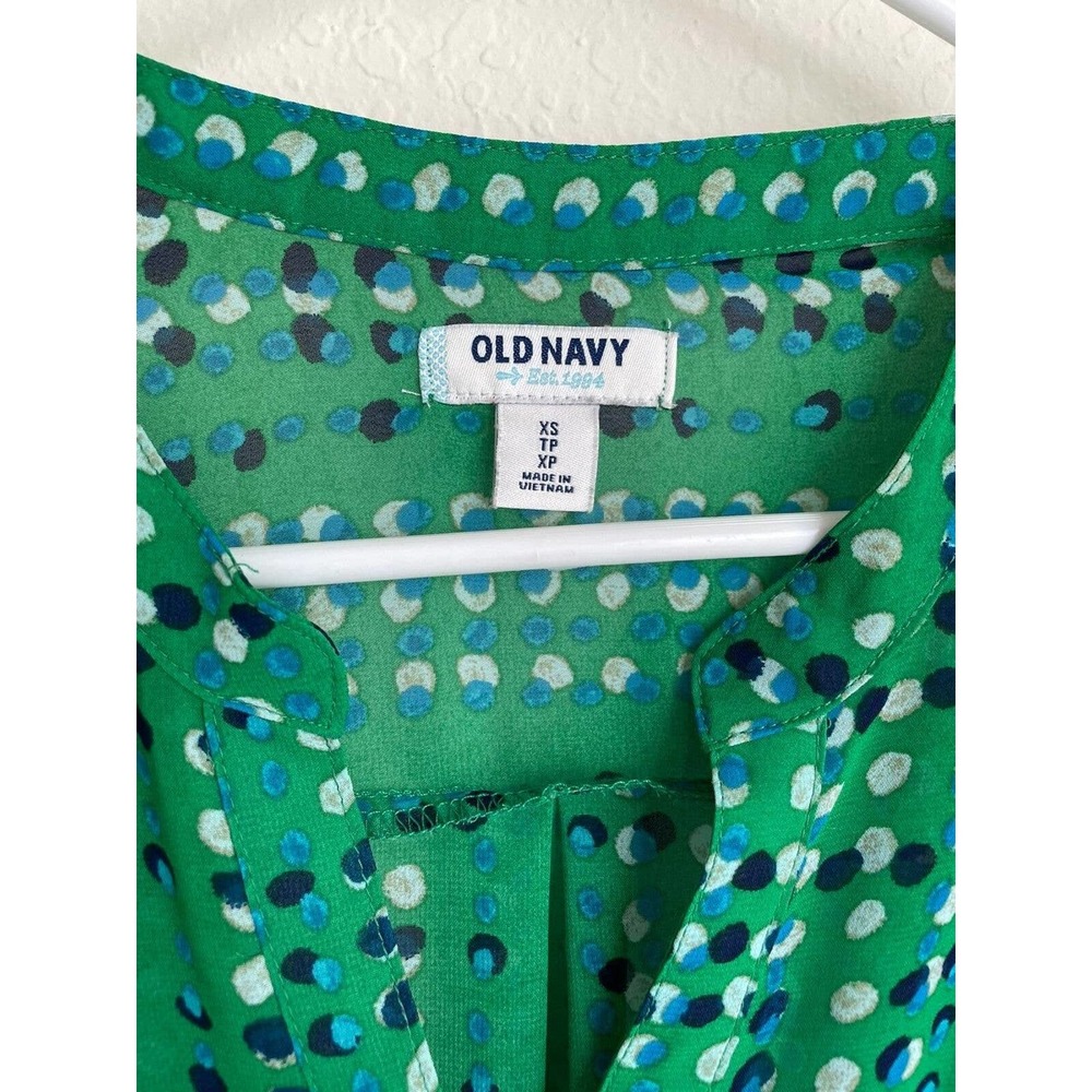 Old Navy Green Blouse Navy Blue WhitePolka Dot 3/4 Sleeve - Picture 6 of 6